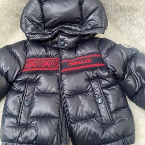 Moncler Black Puffer Jacket with Red Details